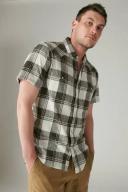 Lucky Brand Plaid Short Sleeve Stretch Cotton Snap-Up Western Shirt Black/ White