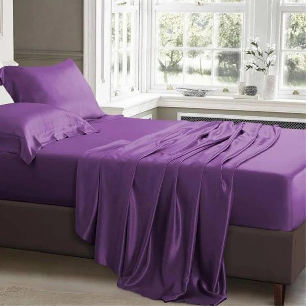 Luxor Single Purple 1000TC Silk Silky Feel Satin Sheet Set