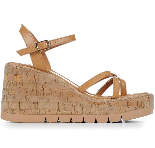 Madden Girl Women's Sandal Tan Paris Wedge Strappy Vault Sandal 6.5