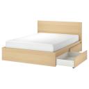 Malm Bed Frame, High, W 2 Storage Boxes, White Stained Oak Veneer