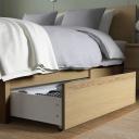 Malm Bed Frame, High, W 2 Storage Boxes, White Stained Oak Veneer