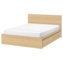 Malm Bed Frame, High, W 4 Storage Boxes, White Stained Oak Veneer