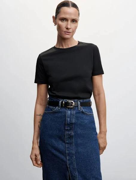 Mango - 100% Cotton T-Shirt Black - L - Woman