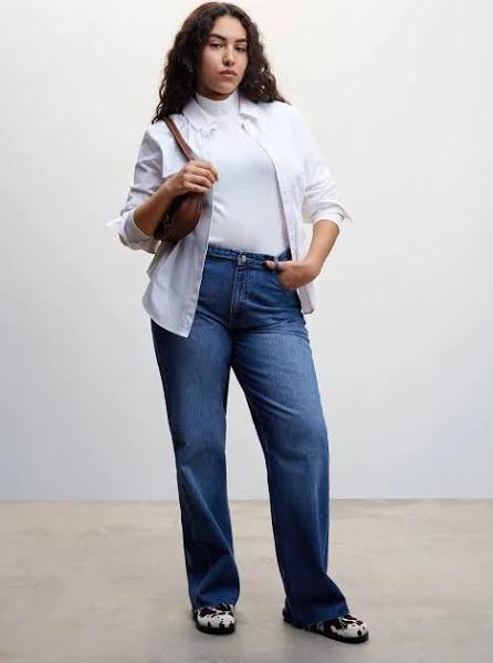 Mango - Wideleg Mid-Rise Jeans Dark Blue - 46 - Woman