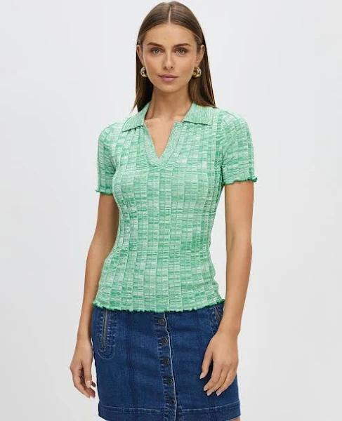 Marcs Lauren Space Dye Knit Polo in Verde/Ivory Green S