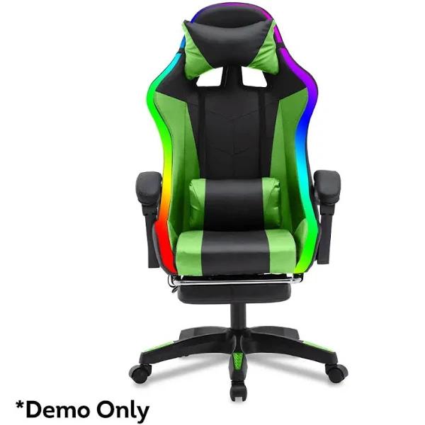 Mason Taylor 908 Racing Gaming Chair with RGB LED Lights Belt PVC Leather Seat - Green