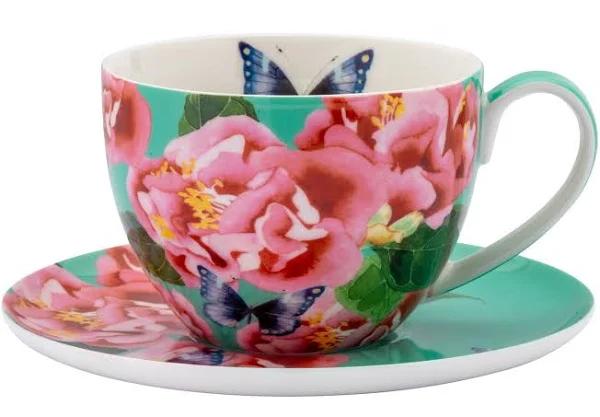 Maxwell & Williams Gabby Malpas Posey Breakfast Cup & Saucer 400ml - Camellia Dreams