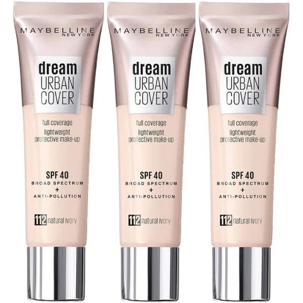 Maybelline Dream Urban Cover Makeup SPF40 30ml 112 Natural Ivory - 3 Pack
