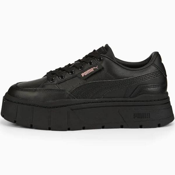 Mayze Stack Leather Women's Sneakers in Black, Size 8.5 by Puma