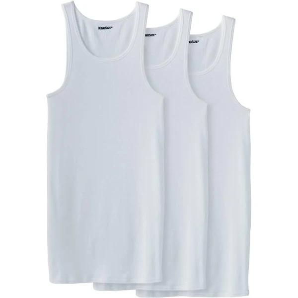 Men's Big & Tall Cotton Tank Undershirt 3-Pack by KingSize in White (Size L)