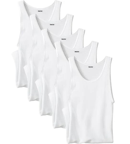 Men's Big & Tall Cotton Tank Undershirt 5-Pack by KingSize in White (Size 9XL)