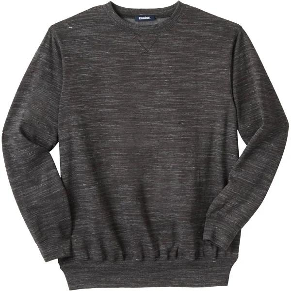 Men's Big & Tall Fleece Crewneck Sweatshirt by KingSize in Black White Marl (Size 6XL)