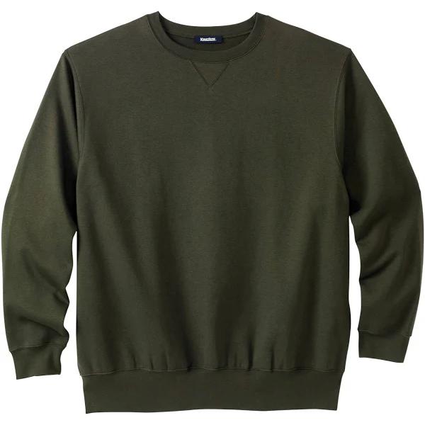 Men's Big & Tall Fleece Crewneck Sweatshirt by KingSize in Deep Olive (Size 3XL)