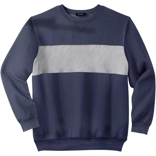 Men's Big & Tall Fleece Crewneck Sweatshirt by KingSize in Navy Colorblock (Size 6XL)