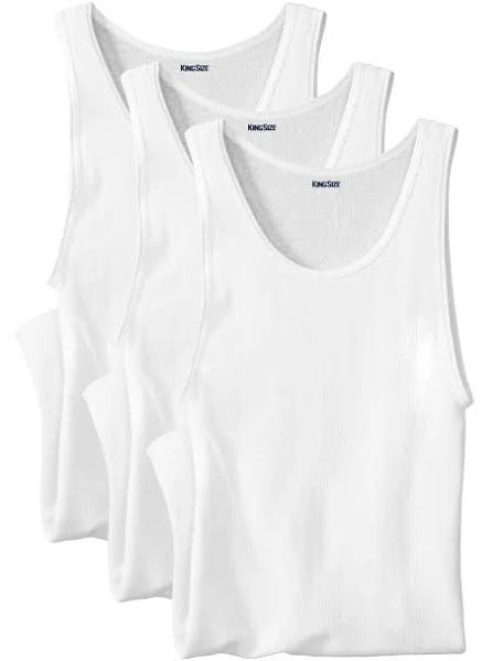 Men's Big & Tall Ribbed Cotton Tank Undershirt, 3-Pack by KingSize in White (Size 5XL)