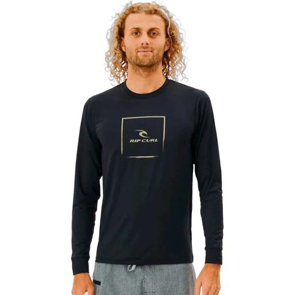 Men's Rip Curl Corp Icon Long Sleeve UV Rashguard Rashvest (Colour: Black, Size: L)
