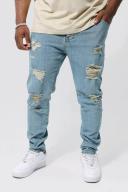 Mens Antique Blue Plus Skinny Stretch All Over Rip Jeans