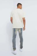 Mens Antique Blue Skinny Stretch Multi Rip Stacked Jeans