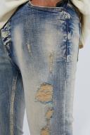 Mens Antique Blue Skinny Stretch Multi Rip Stacked Jeans