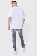 Mens Antique Blue Tall Skinny Stretch Multi Rip Stacked Jeans