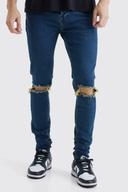 Mens Antique Blue Tall Super Skinny Stretch Ripped Knee Jeans
