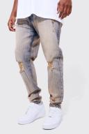 Mens Antique Wash Plus Skinny Stretch Multi Rip Jeans