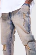 Mens Antique Wash Plus Skinny Stretch Multi Rip Jeans
