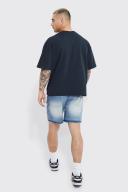 Mens Antique Wash Relaxed Fit Let Down Hem Denim Shorts