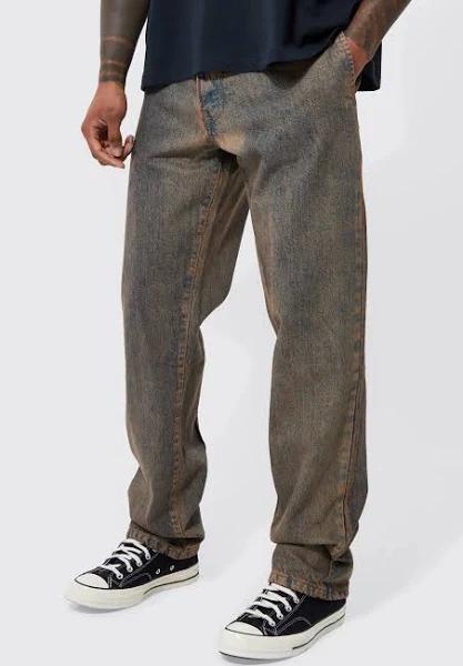 Mens Antique Wash Relaxed Rigid Jeans