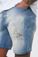 Mens Antique Wash Skinny Stretch Distressed Denim Shorts
