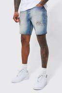 Mens Antique Wash Skinny Stretch Distressed Denim Shorts