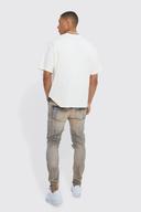 Mens Antique Wash Skinny Stretch Multi Rip Jeans