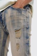 Mens Antique Wash Skinny Stretch Multi Rip Jeans