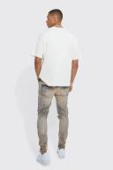 Mens Antique Wash Skinny Stretch Multi Rip Jeans