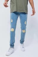 Mens Antique Wash Tall Skinny Stretch Exploded Knee Ripped Jeans