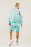 Mens Aqua Boxy PU Embroidered Collared Bomber
