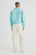 Mens Aqua Boxy PU Embroidered Collared Bomber