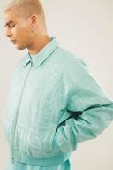 Mens Aqua Boxy PU Embroidered Collared Bomber