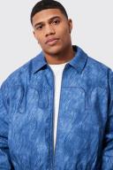 Mens Aqua Boxy Quilted PU Collared Bomber
