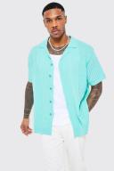 Mens Aqua Textured Short Sleeve Knitted Shirt