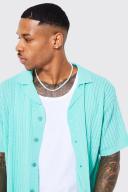 Mens Aqua Textured Short Sleeve Knitted Shirt