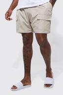 Mens Beige Plus Mid Length Cargo Bungee Swim Shorts
