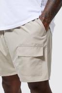 Mens Beige Plus Mid Length Cargo Bungee Swim Shorts