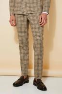 Mens Beige Skinny Check Suit Trousers