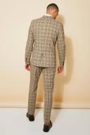 Mens Beige Skinny Check Suit Trousers