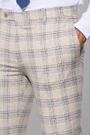 Mens Beige Skinny Crop Check Suit Trousers