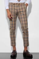 Mens Beige Skinny Crop Check Suit Trousers