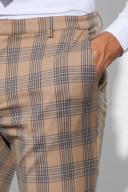 Mens Beige Skinny Crop Check Suit Trousers