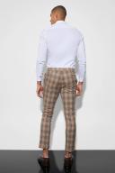 Mens Beige Skinny Crop Check Suit Trousers