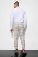 Mens Beige Skinny Crop Check Suit Trousers